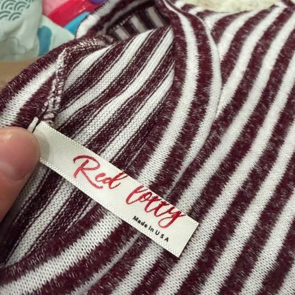 Red Cotty Striped Bell Sleeve Top Size L - Picture 3 of 7